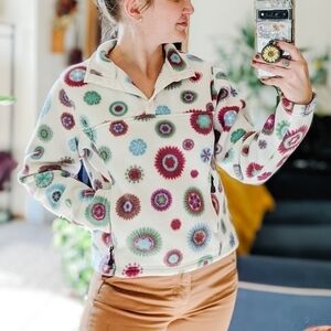 L.L. Bean Vintage Geometric Starburst T-Snap Polartec Pullover Fleece Sweatshirt